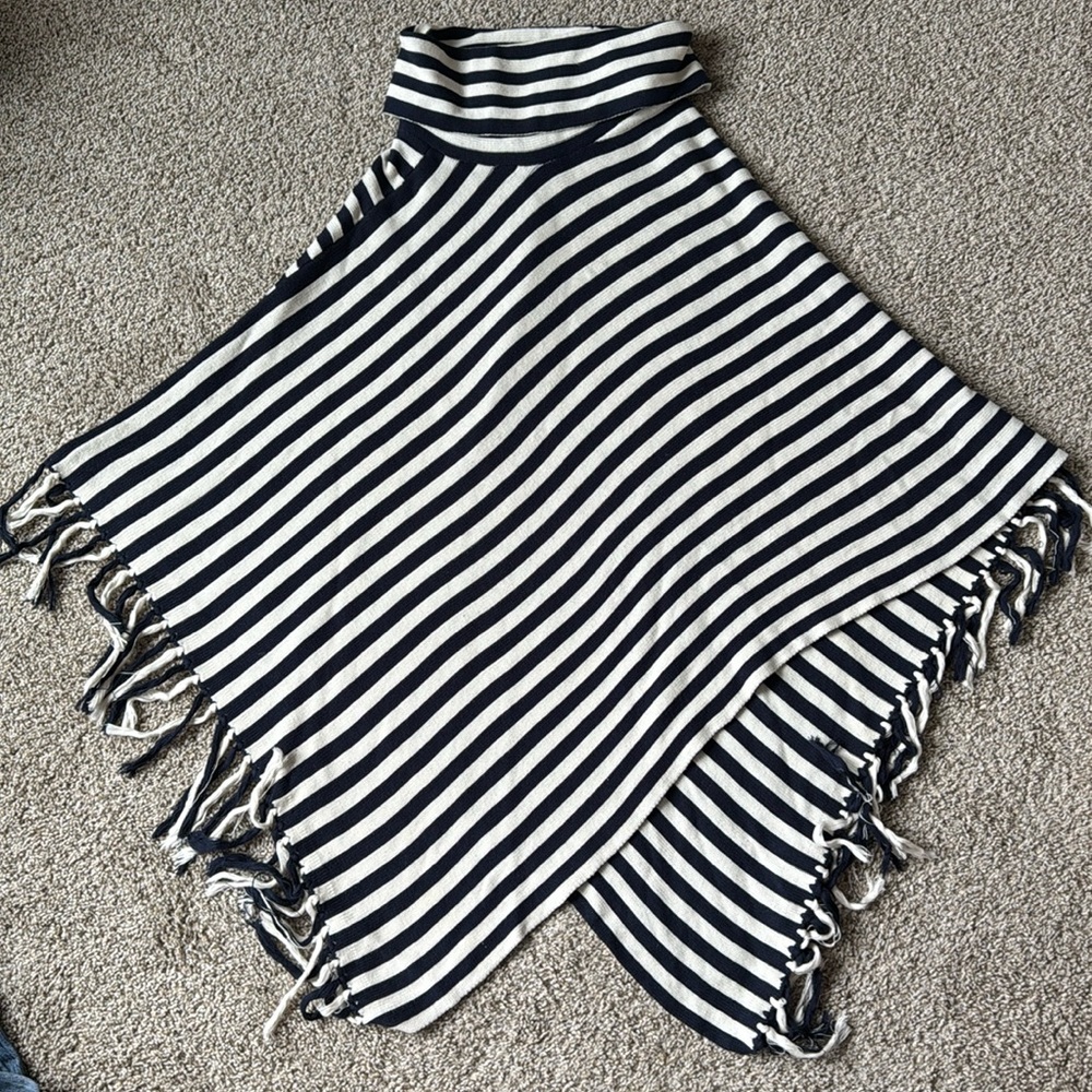 Navy blue and white striped poncho